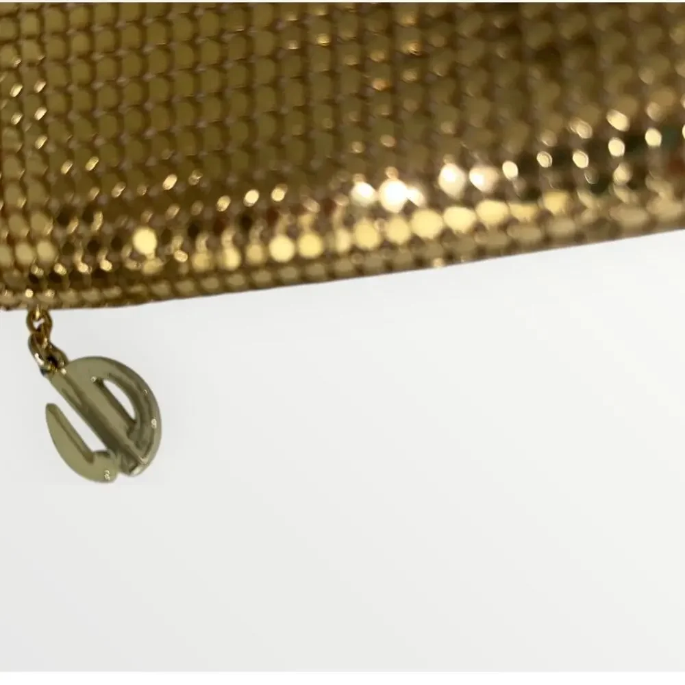 Vintage Whiting and Davis Gold Clutch | Perfect condition | Emblem zipper